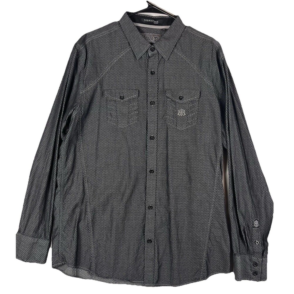 Roar Signature Edition L/S Button Shirt Gray Geometric Cross Hatch Men’s XL